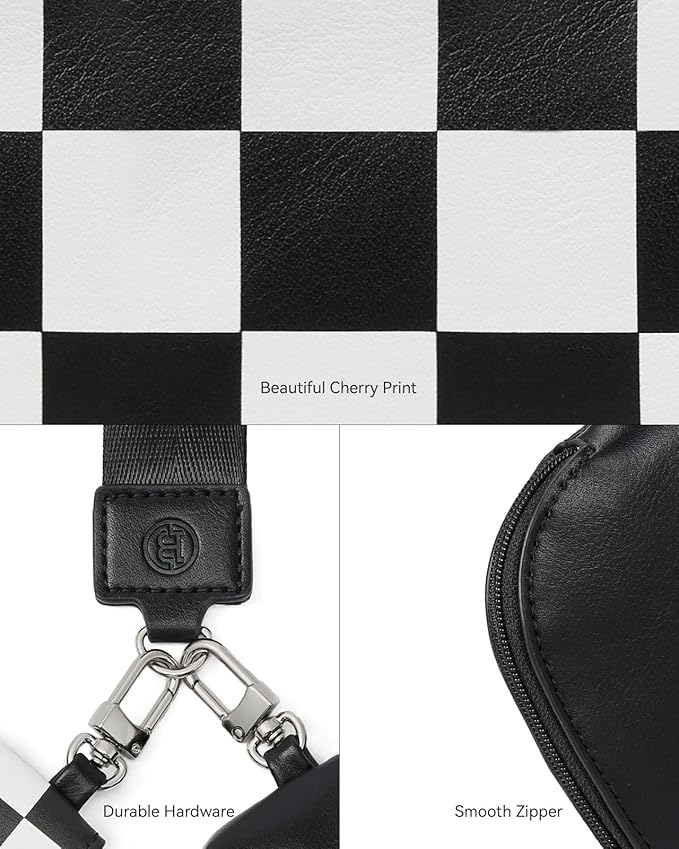 BOSTANTEN Small Wallet Checkered, Wristlet Wallets for Women RFID Detachable Dual Pouch Keychain Wristlet Wallet Cute Coin Purse, Black and White