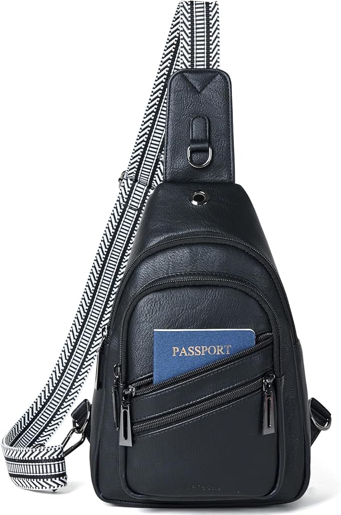Leresas 7L Crossboydy Sling Bag for Women Vegan Leather Crossbody Purse Fanny Pack Chest Bag for Travel,Black