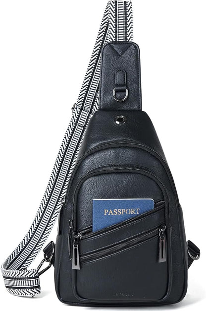 Leresas 7L Crossboydy Sling Bag for Women Vegan Leather Crossbody Purse Fanny Pack Chest Bag for Travel,Black