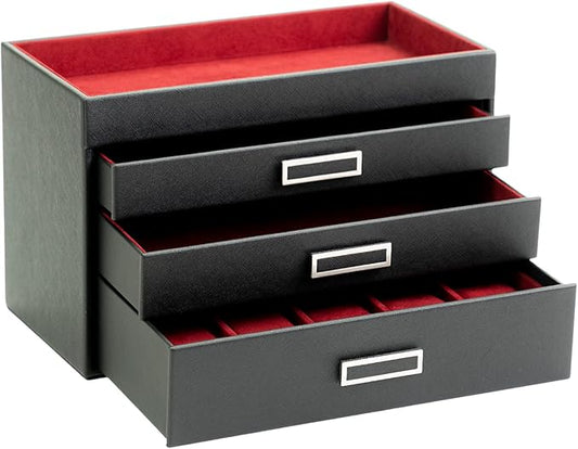 Multi-Purpose 3-Tier Faux Leather 5-Watch and Jewelry Box Organizer, Valet Tray for Necklaces, Earrings, Bracelets and rings (Blossom Life)