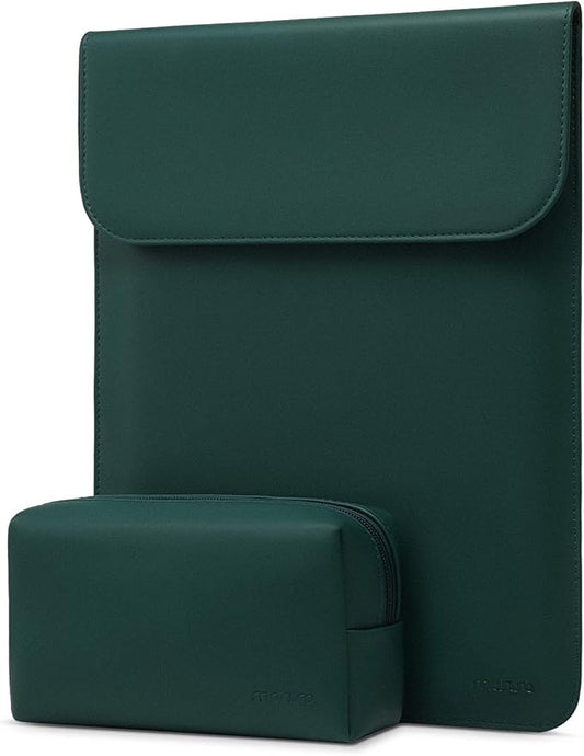 MOSISO Laptop Case 13.3 inch, 13-13.3 inch Laptop Sleeve Compatible with MacBook Neo 13 A18 Pro A3404 /Air 13/Pro 13/Pro 14 M5 M4 M3 M2 M1, Faux Suede Leather Case with Small Bag, Peacock Green