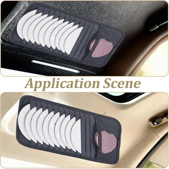 CREATCABIN Black Car CD Case Holder Vehicle Visor Storage Organizer with 12 DVD Storage Sleeves 1 Mesh Pocket 1 Pen Holder and Elastic Strap Multi-Function Sun Visor Organizer for Car 12.6x6Inch