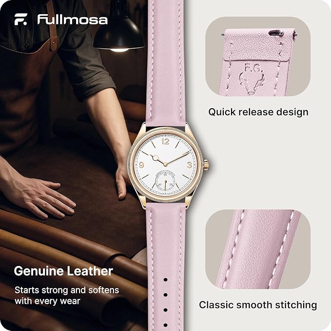 Fullmosa Watch Band, Quick Release Leather Watch Strap for Men Women, Replacement Bands Width 12mm 14mm 16mm 18mm 19mm 20mm 21mm 22mm 24mm