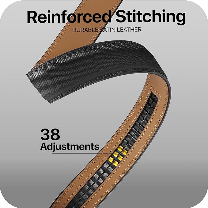 Marino Avenue Ratchet Belt for Men. Adjustable Leather Dress Belt with 38 Easy to Click Into Place Ratchet Closures.