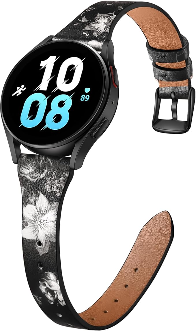 GEAK Slim Leather Band Compatible with Galaxy Watch 7 Band/6 5 4 FE 40mm 44mm/5 pro 45mm/Classic/Galaxy Active 2, 20mm Genuine Leather Strap with Quick Release Buckle for Samsung Watch Bands Women