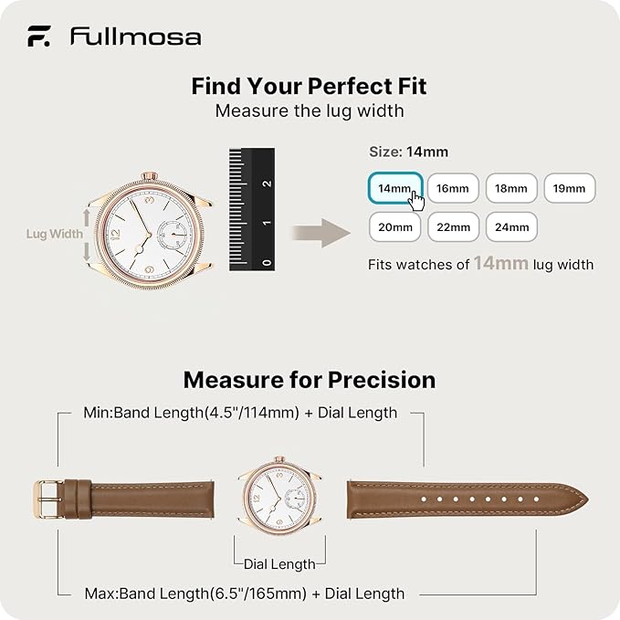 Fullmosa Watch Band, Quick Release Leather Watch Strap for Men Women, Replacement Bands Width 12mm 14mm 16mm 18mm 19mm 20mm 21mm 22mm 24mm
