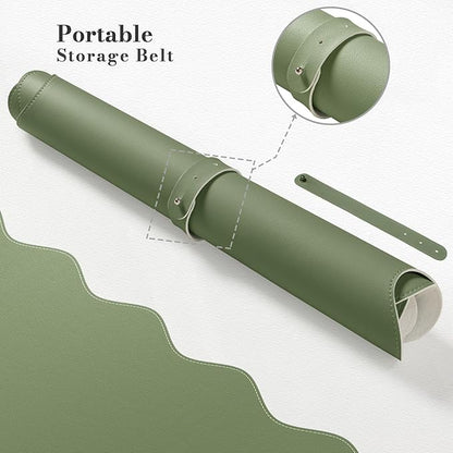 iCasso Leather Mouse Pad,Extra Large Desk Pad with Stitched Edges,Cute Scalloped Computer Mat for Desktop,Non-Slip Nail Mats Green,Waterproof Desk Protector for Office Home School