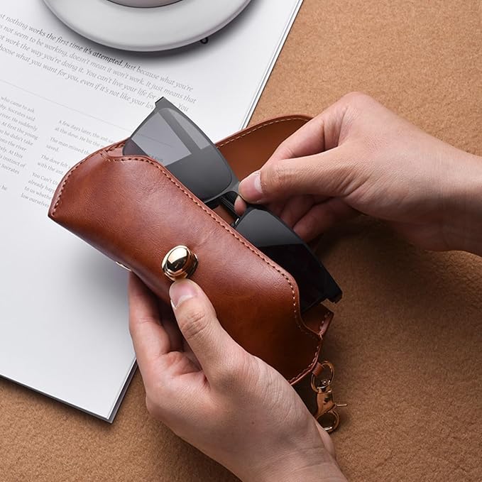 Vintage Leather Sunglasses Case, Portable Protective Case for Glasses Unisex Glasses Pouch Spectacles Organizer