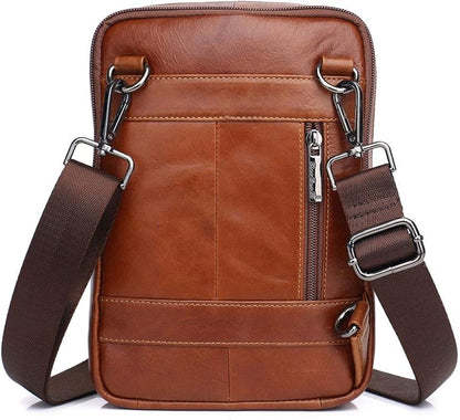 Hebetag Small Leather Sling Shoulder Bag Messenger Pack for Men Women Outdoor Travel Business