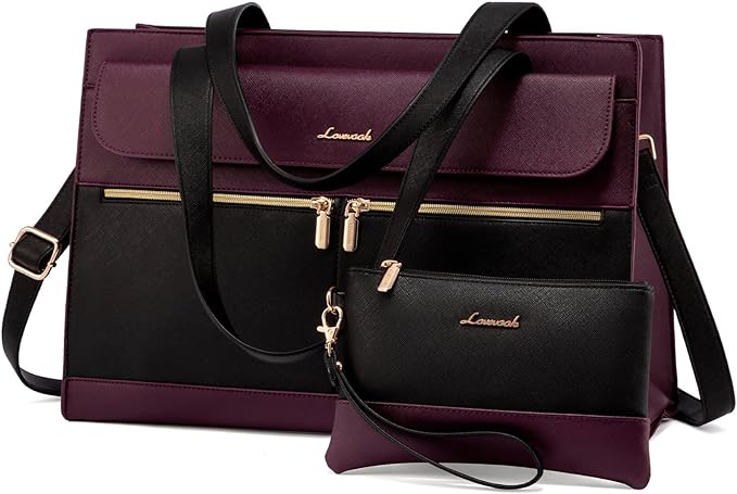 LOVEVOOK Laptop Bag for Women 17.3 Inch Laptop Tote Work Bags Professional Leather Computer Briefcase Waterproof Handbag Shoulder Large Capacity Business Teacher Office Crossbody Purse
