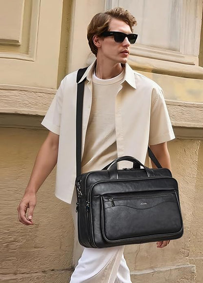 Shrrie Leather Laptop Bag Fits 17 to 17.3 Inch for Men and Women,Vintage Business Briefcase Laptop Messenger Work,Travel