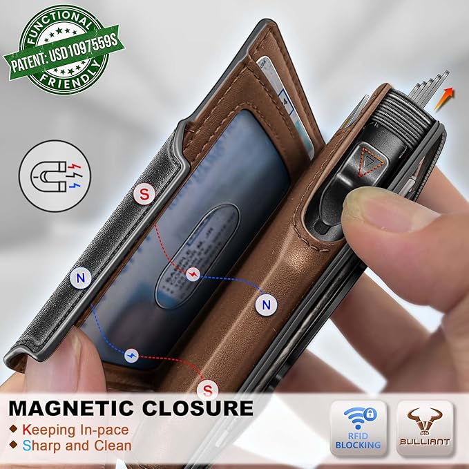 BULLIANT Men Wallet Gift Boxed,Slim Front Pocket Wallet Money Clip Card Holder 3.8"x2.7",Pop-up Access