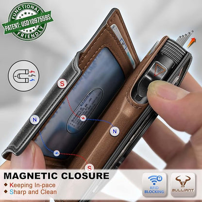 BULLIANT Men Wallet Gift Boxed,Slim Front Pocket Wallet Money Clip Card Holder 3.8"x2.7",Pop-up Access