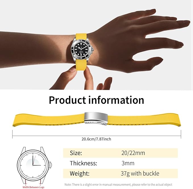 ULLCHRO FKM Rubber Watch Strap, Cut to Size Quick Release Fluororubber Watch Band Soft Replacement Watchband with Silver Milled Clasp for Men Women 18mm 19mm 20mm 21mm 22mm