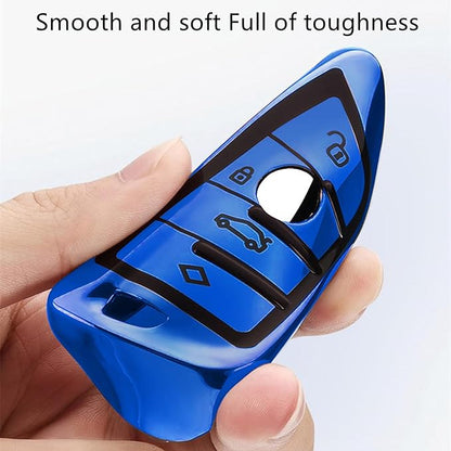 Creativity Suitable for BMW key fob Cover. Advanced soft TPU key box is compatible with F30 F45 F55 G20 G30 X1 X3 X4 X5 X6 X7 3 5 6 7 8 M5 M6 GT series smart key (Type B Blue single Key Case)
