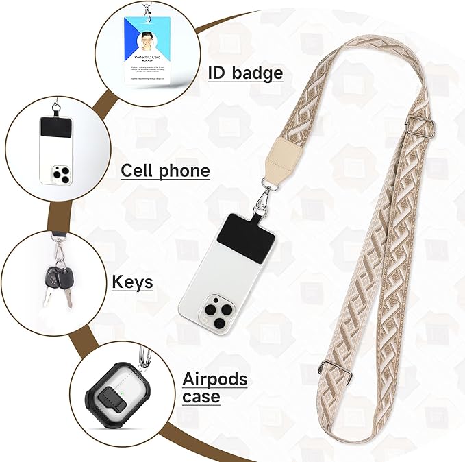 FUVLIFE Phone Lanyard Crossbody Wrist Strap, Adjustable Clip and Go Strap for Phone with Wallet Crossbody, Universal Hands-Free Phone Strap with Zippered Pouch for All Cell Phones