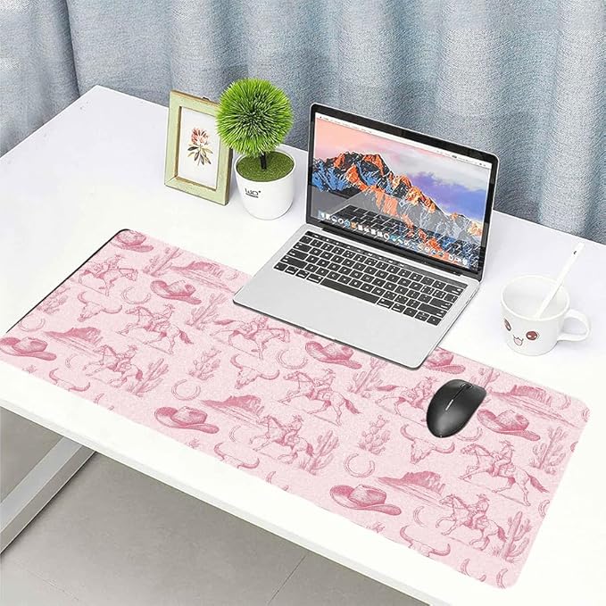 Western Adventure Desk Mat, Cowboy Theme PU Leather Desk Pad - Large Non-Slip Office Mat for a Rustic & Bold Gaming & Home Workspace Bold Statement Gift （27.56 * 13.78in）