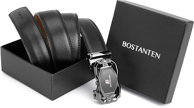BOSTANTEN Mens Belt Leather Ratchet Belt For Men Dress and Casual with Adjustable Buckle, Trim to Fit