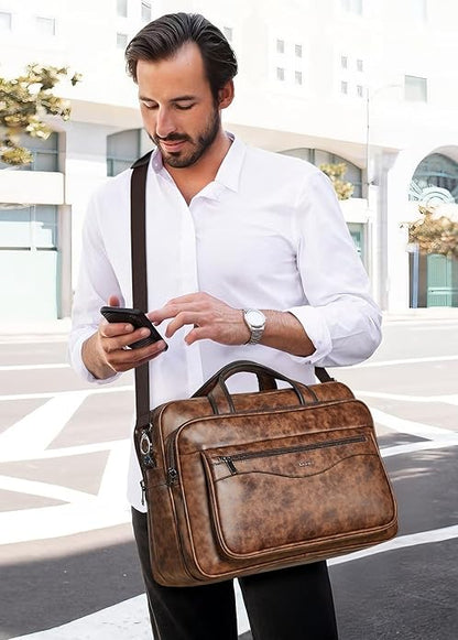 Shrrie Leather Laptop Bag Fits 17 to 17.3 Inch for Men and Women,Vintage Business Briefcase Laptop Messenger Work,Travel