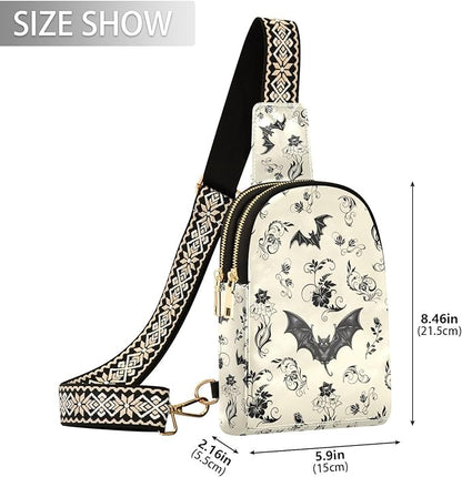 ZAZYXTJ Goth Bat Crossbody Sling Bag for Women Leather Small Chest Bag Adjustable Straps Daypack for Travel Sport Hiking