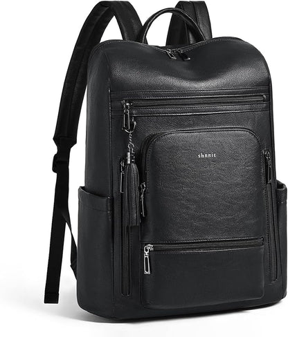 Shrrie Upgraded Large Travel Laptop Backpack with Laptop Compartmetn Fits 17 inch Laptop,Waterproof Vegan Leather Computer Backpack for Women and Men Work Business College