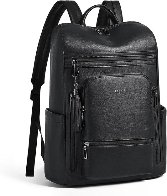 Shrrie Upgraded Large Travel Laptop Backpack with Laptop Compartmetn Fits 17 inch Laptop,Waterproof Vegan Leather Computer Backpack for Women and Men Work Business College