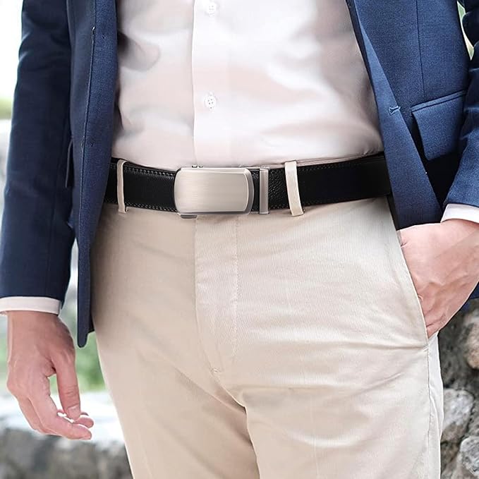 GAEKEAO Mens Belt Leather 1 3/8" - Micro-Adjust Buckle Ratchet Belts for Men Dress Casual to Formal Trim to Fit with Gift Box