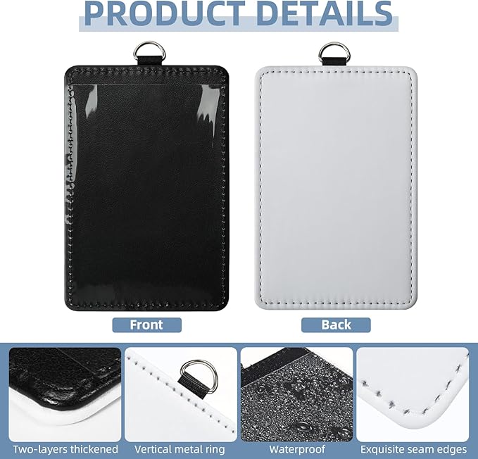 6 Pack Sublimation Blank PU Leather ID Card Badge Holder Heat Transfer Name Tags for Office