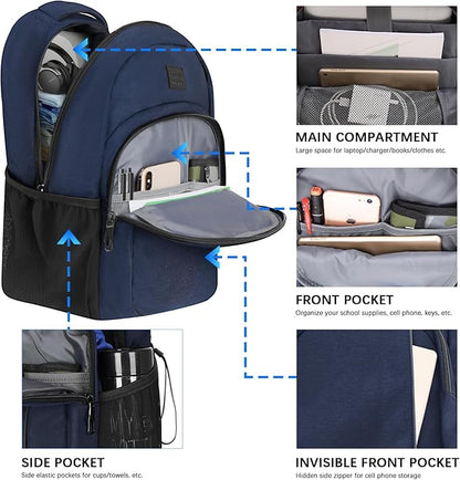 LARIPOP Carry On Backpack for Airplane, 15.6 Inch Laptop Backpack with USB Charging Port, Water Resistant Business Travel Backpack, Lightweight College School Bookbag Anti Theft for Men Women, Blue