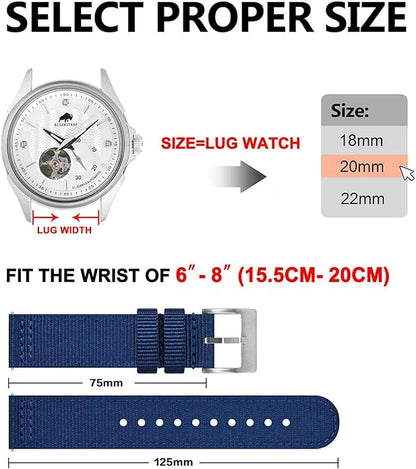 BISONSTRAP Men’s Nylon Watch Bands, Two-Piece Military Watch Straps, Quick Release, Brushed Buckle, Band Width 18mm 19mm 20mm 22mm