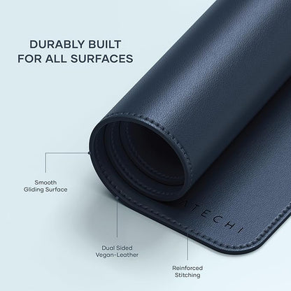 Satechi Vegan Leather Desk Mat, Large Mouse Pad Scratch and Water Resistant, Easy to Clean, Desk Pad for Office and Home, 26.8” x 12.4” x 0.1” - Blue
