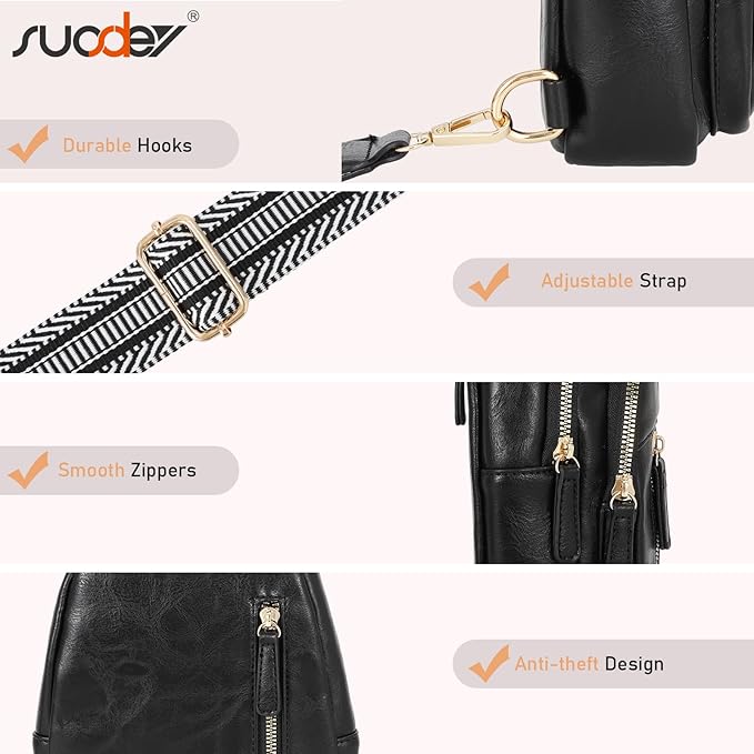 SUOSDEY Sling Bags for Women - Crossbody Leather Sling Backpack Chest Shoulder Bags for Casual Traveling Hiking Cycling