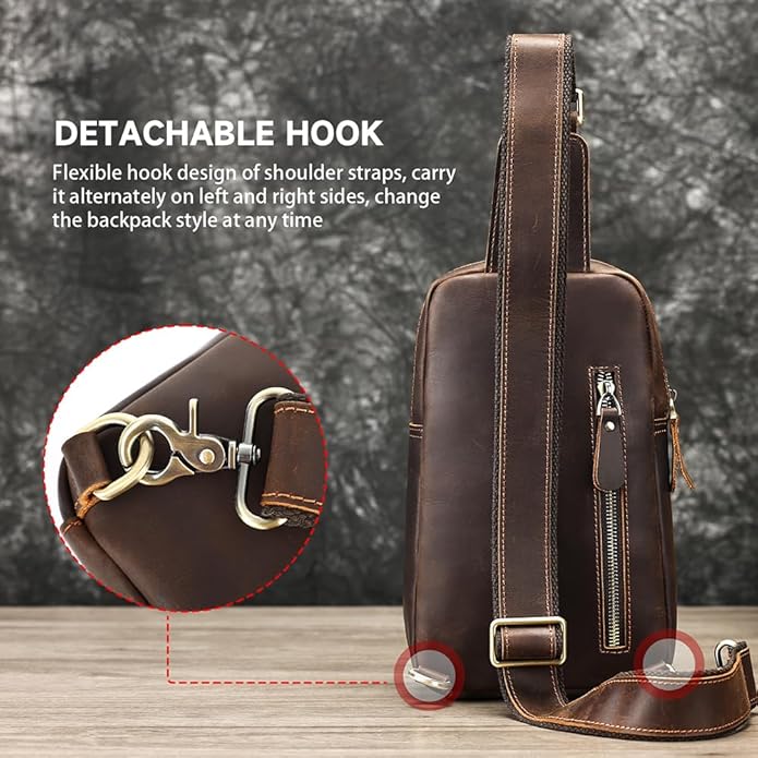 Genuine Leather Sling Bags for Men Crossbody Purse Vintage Small Messenger Shoulder Bag for Phone Side Chest Daypack Bag