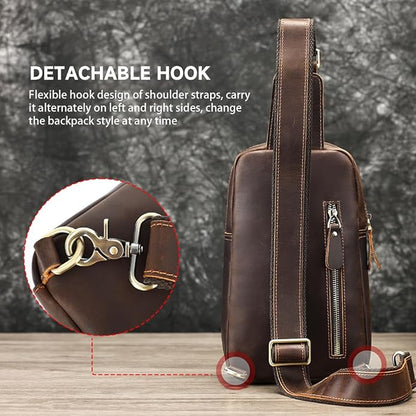 Genuine Leather Sling Bags for Men Crossbody Purse Vintage Small Messenger Shoulder Bag for Phone Side Chest Daypack Bag