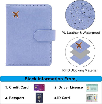 Melsbrinna Premium Leather Passport Holder Covers Case, Waterproof Rfid Blocking Travel Wallet Passport Holder with Pen Holder, Cute Passport Book for Women/Men