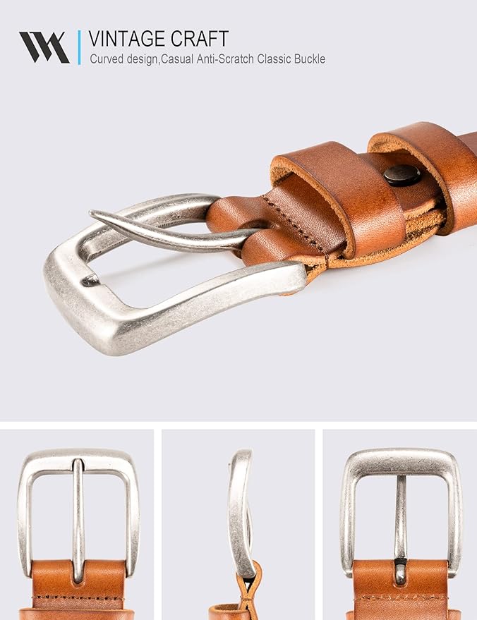WOLFANT Leather Belt for Men,100% Italian Full Grain Real Solid Leather