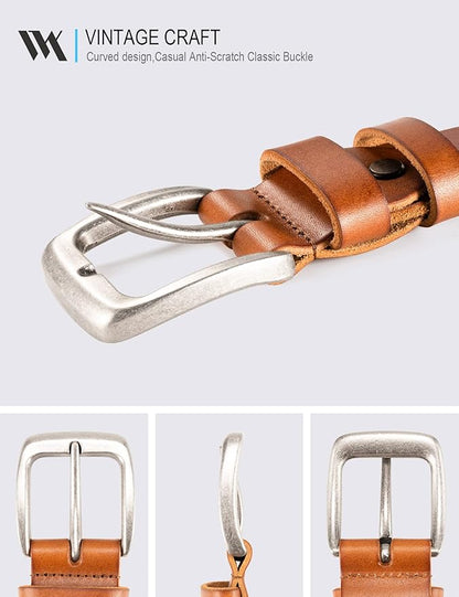 WOLFANT Leather Belt for Men,100% Italian Full Grain Real Solid Leather