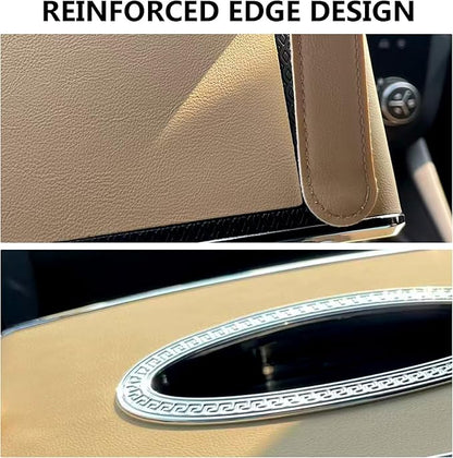Leather Car Tissue Box for Car Interior, Multi-Function Tissue Holder with Visor Clip, Armrest & Back Seat Napkin Organizer, Vehicle Tissue Dispenser Accessories (Beige Hanging)
