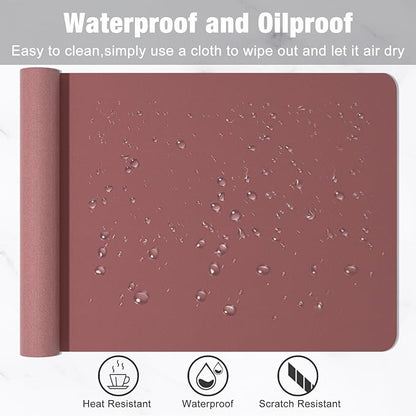 Hsurbtra Desk Pad, 35.5" x 17" PU Leather Desk Mat, XXL Extended Mouse Pad, Waterproof Desktop Blotter Protector, Non-Slip Ultra Thin Large Laptop Keyboard Writing Mat for Office Home, Brick Red