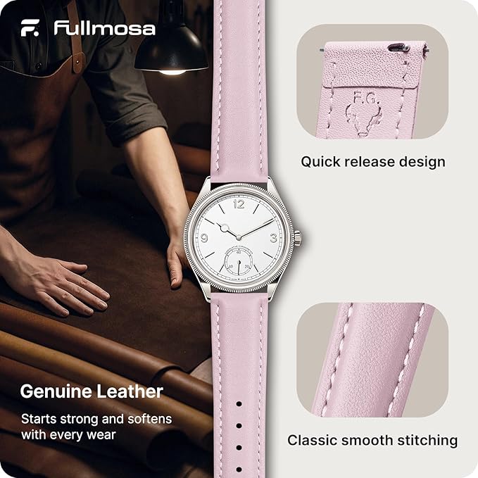 Fullmosa Watch Band, Quick Release Leather Watch Strap for Men Women, Replacement Bands Width 12mm 14mm 16mm 18mm 19mm 20mm 21mm 22mm 24mm