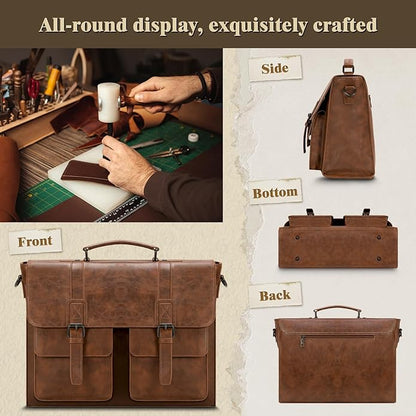 Leather Messenger Bag for Men 15.6 Inch Vintage Laptop Bag Waterproof Briefcases for Men Computer Bag Satchel for Work/Office