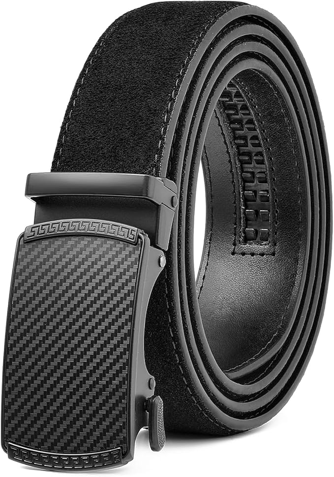 GAEKEAO Men's Belt Suede Leather Ratchet Belt for Men Micro-Adjustable Buckle for Dress, Casual & Everyday Wear, Trim to Fit