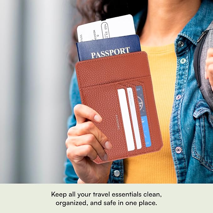 TARGAA Passport Holder, Slim Travel Wallet RFID Blocking Card Case Cover Passport Cover Protector passport sleeve Essentials with Credit Card Slots for Women/Men (Brown)