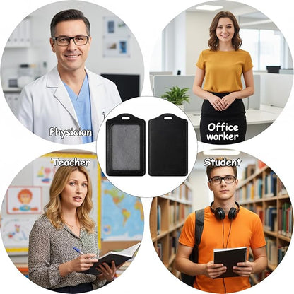 2 Pcs Leather Badge Holder, Badge Id Holder Vertical Leather Id Holders Waterproof Card Holders for Office, Staff, Employees Black