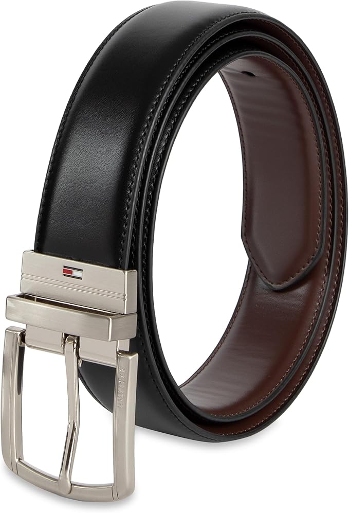 Tommy Hilfiger Men's Reversible Leather Belt, 2‑in‑1 Design for Dress Or Casual Wear