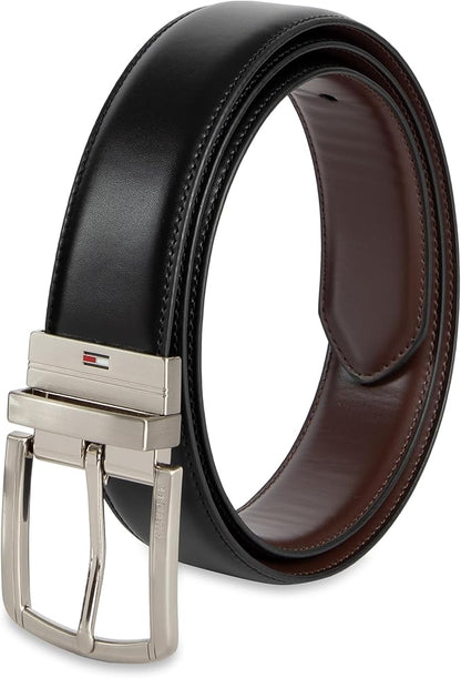 Tommy Hilfiger Men's Reversible Leather Belt, 2‑in‑1 Design for Dress Or Casual Wear
