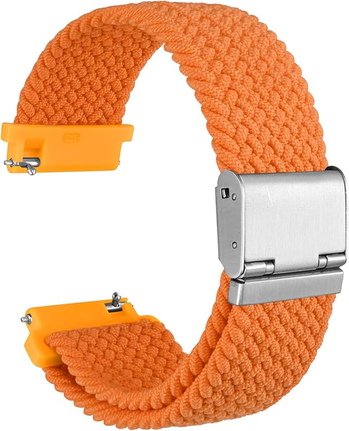 WOCCI 22mm Braided Nylon Watch Band for Men and Women, Quick Release, Silver Stainless Steel Buckle (Orange)