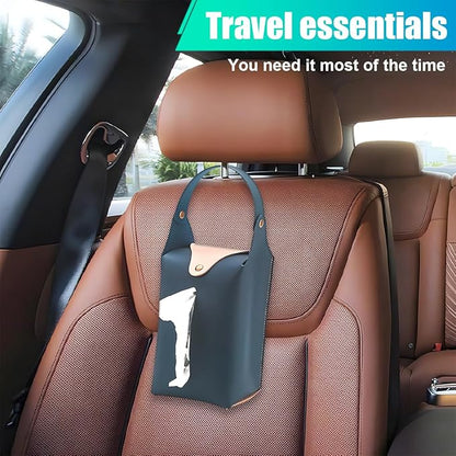 Car Tissue Holder, Large Car Headrest Hanging Tissue Box Cover, PU Leather Auto Napkin Holder, Universal Vehicle Backseat Paper Organizer for Cars Sun Visor (Blue)