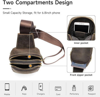 Genuine Leather Sling Bags for Men Crossbody Purse Vintage Small Messenger Shoulder Bag for Phone Side Chest Daypack Bag