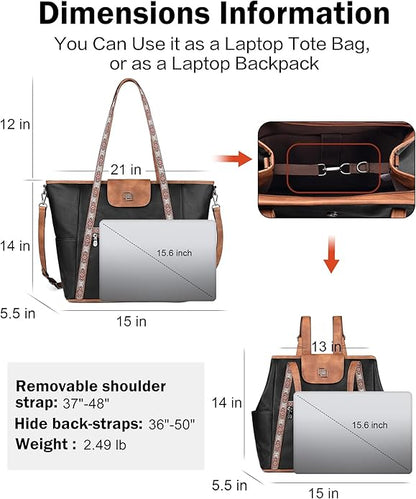 FADEON Large Laptop Tote Bag for Women Designer Leather Laptop Bag Fashion Travel Backpack Purse Shoulder Handbag